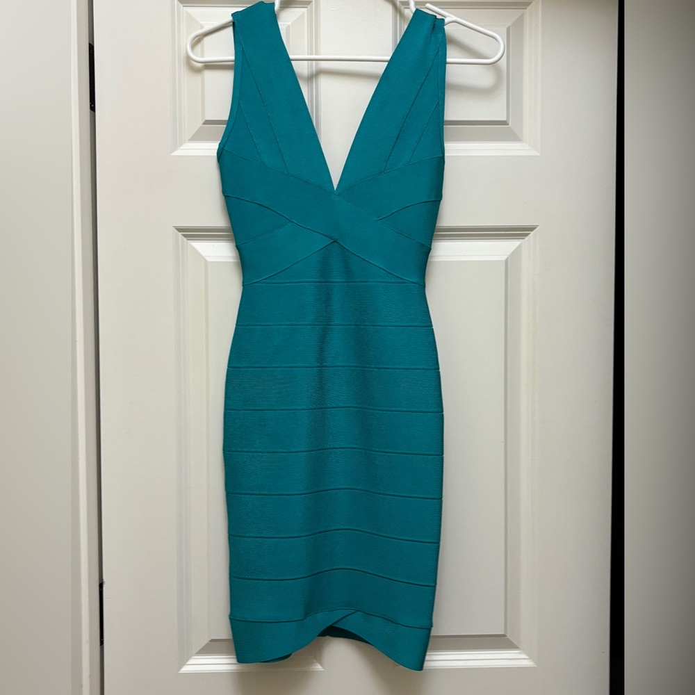 Herve Leger body con dress nwt never worn size xs Teal